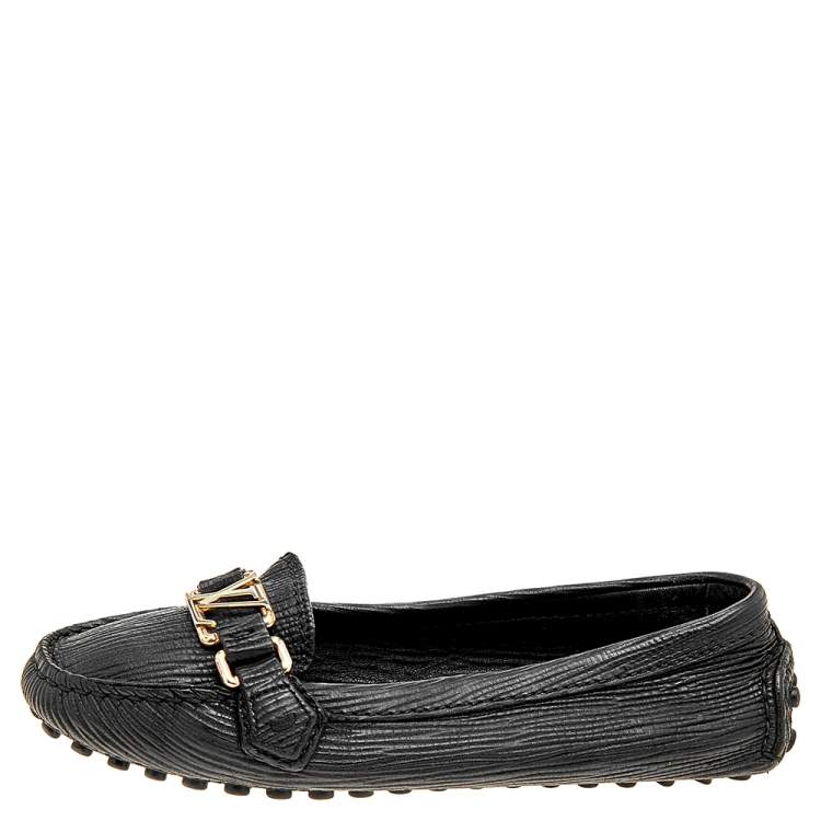 Pre Owned Louis Vuitton Black Textured Leather Oxford Slip On Loafers Size 36