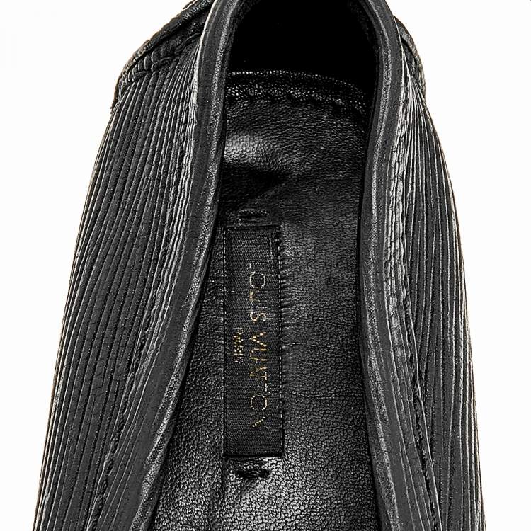 Pre Owned Louis Vuitton Black Textured Leather Oxford Slip On Loafers Size 36