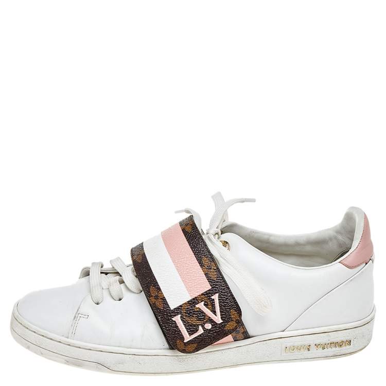 Louis Vuitton White Leather And Monogram Canvas Frontrow Low Top