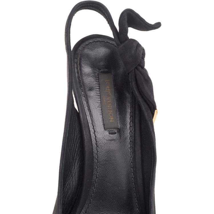 Pre Owned Louis Vuitton Black Suede Platform Slingback Sandals Size 37