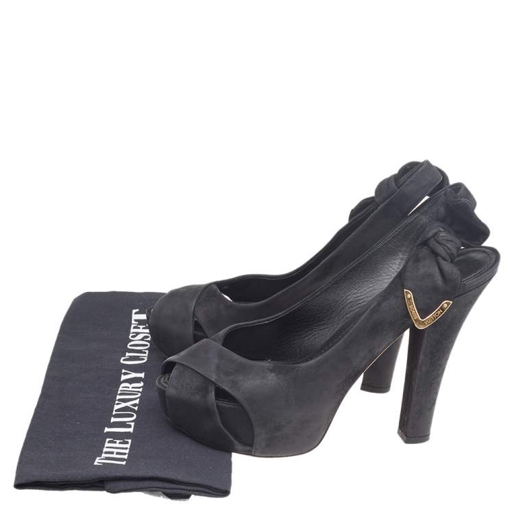 Pre Owned Louis Vuitton Black Suede Platform Slingback Sandals Size 37
