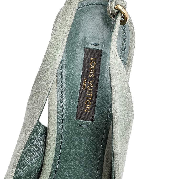 Pre Owned Louis Vuitton Green Suede Bow Slingback Sandals Size 36