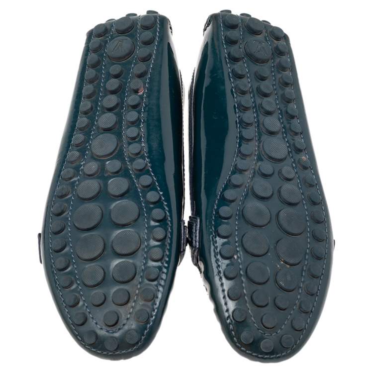 Pre Owned Louis Vuitton Green Patent Leather Slip On Loafers Size 39