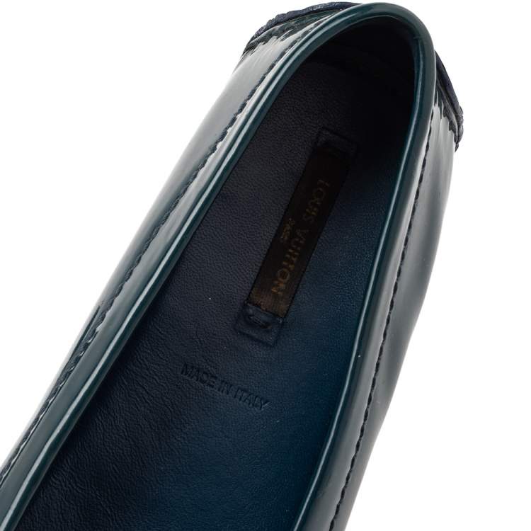 Pre Owned Louis Vuitton Green Patent Leather Slip On Loafers Size 39