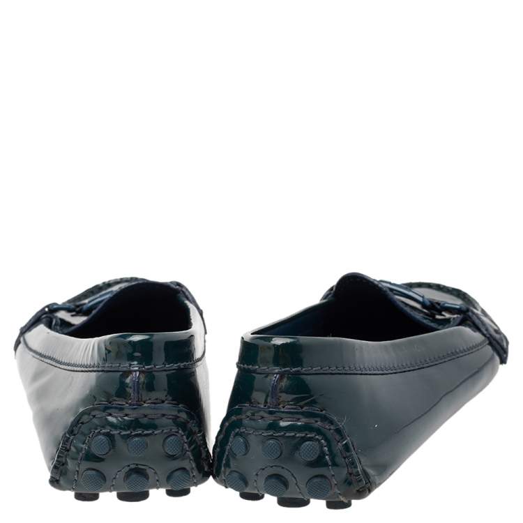 Pre Owned Louis Vuitton Green Patent Leather Slip On Loafers Size 39