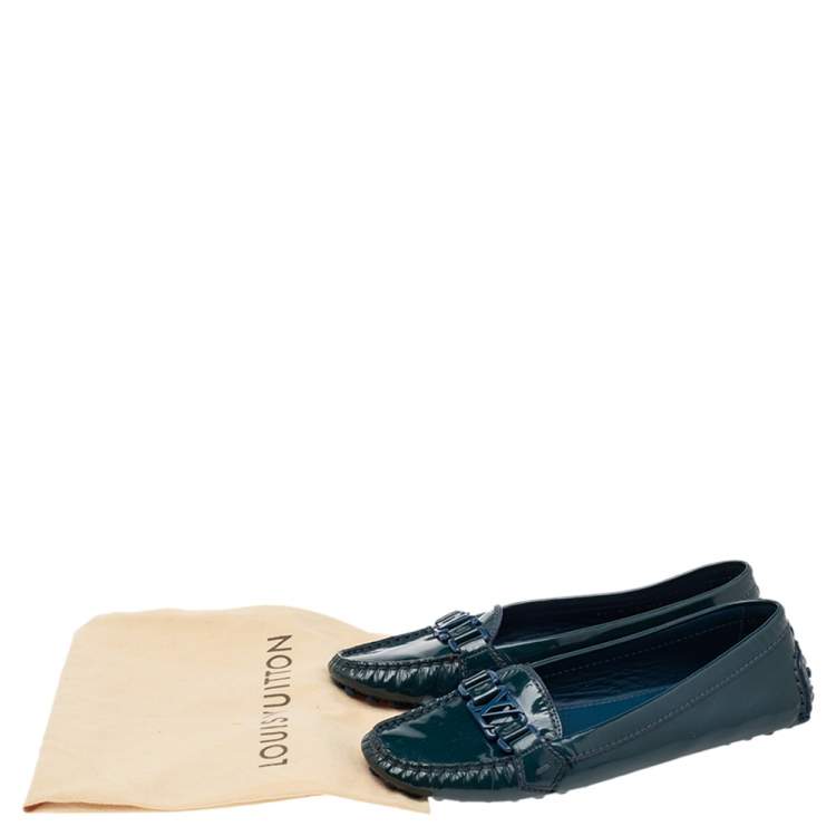 Pre Owned Louis Vuitton Green Patent Leather Slip On Loafers Size 39