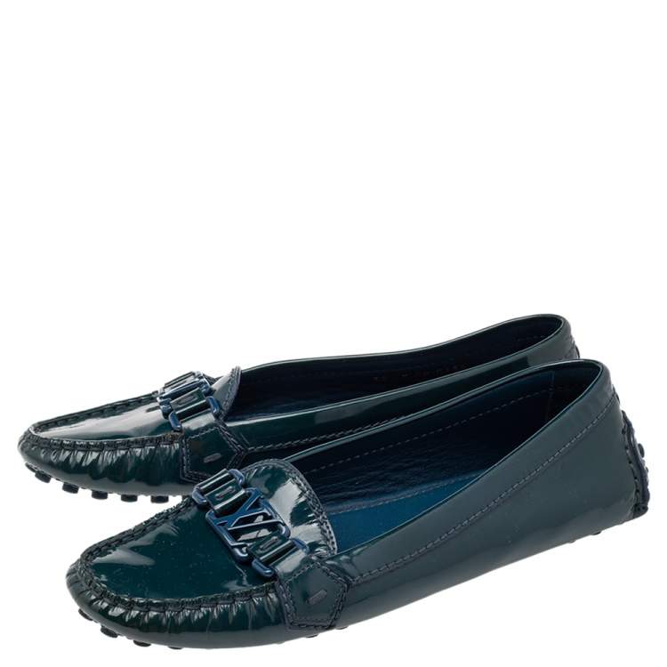 Pre Owned Louis Vuitton Green Patent Leather Slip On Loafers Size 39