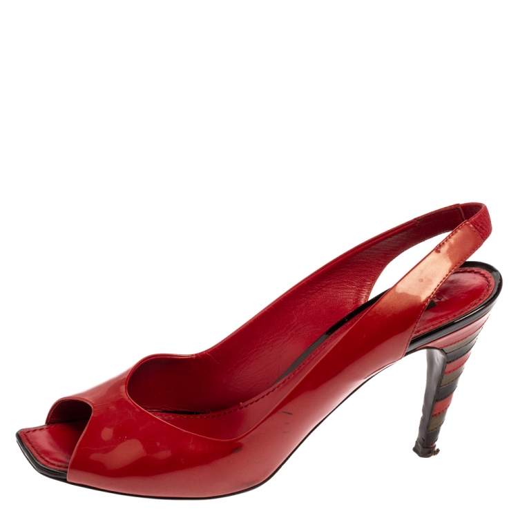 Louis Vuitton Red Patent Leather Peep Toe Sandals Size 40.5 Louis