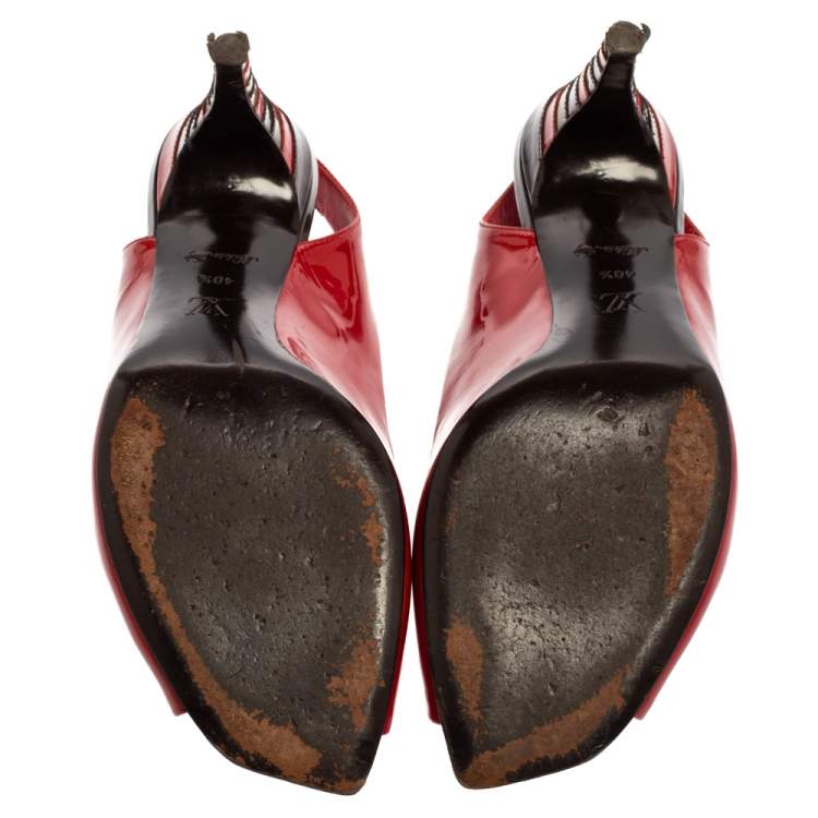 Pre Owned Louis Vuitton Red Patent Leather Peep Toe Sandals Size 40.5