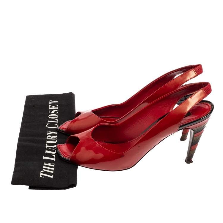 Pre Owned Louis Vuitton Red Patent Leather Peep Toe Sandals Size 40.5