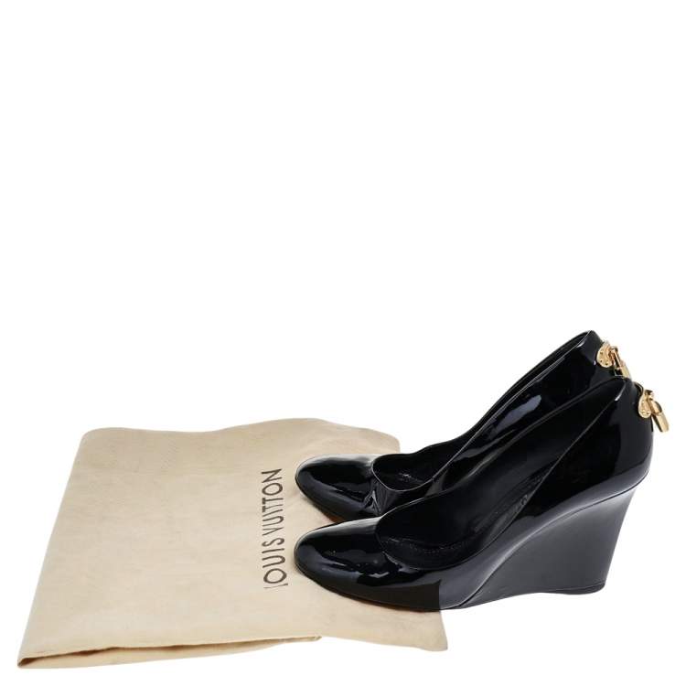 Pre Owned Louis Vuitton Black Patent Leather Oh Really! Wedge Pumps Size 38.5