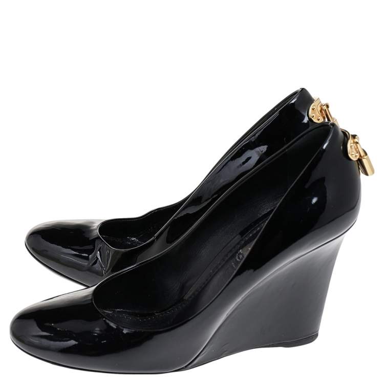 Pre Owned Louis Vuitton Black Patent Leather Oh Really! Wedge Pumps Size 38.5