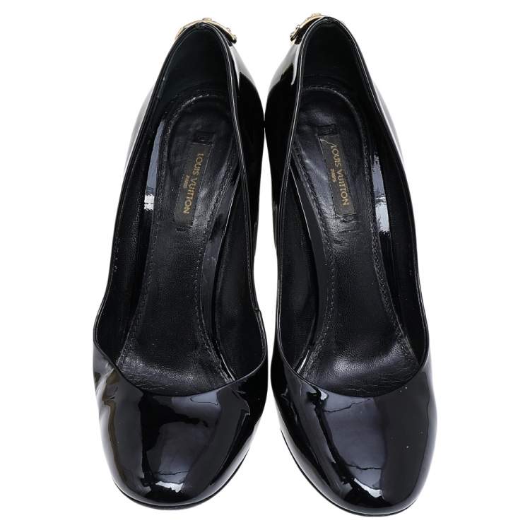 Pre Owned Louis Vuitton Black Patent Leather Oh Really! Wedge Pumps Size 38.5