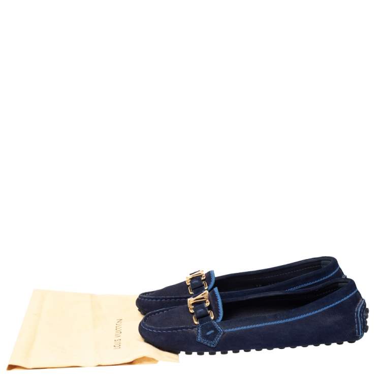 Pre Owned Louis Vuitton Blue Suede Logo Ballet Flats Size 37