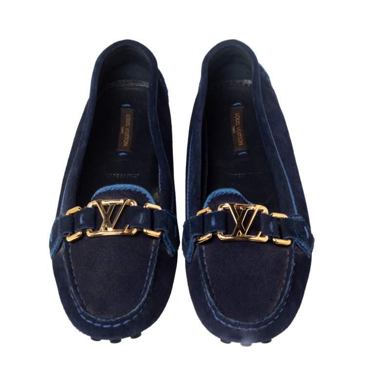 Pre Owned Louis Vuitton Blue Suede Logo Ballet Flats Size 37