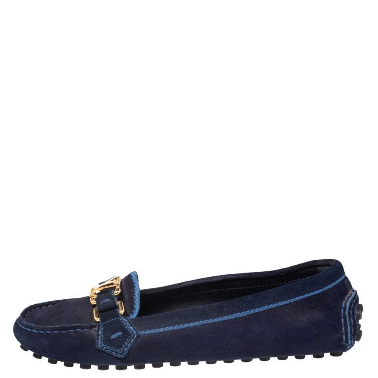 Pre Owned Louis Vuitton Blue Suede Logo Ballet Flats Size 37