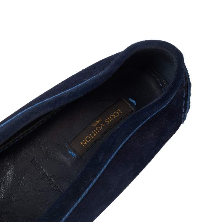 Pre Owned Louis Vuitton Blue Suede Logo Ballet Flats Size 37