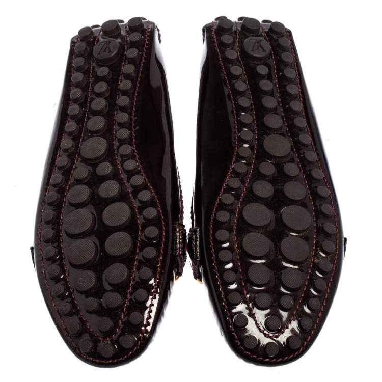 Pre Owned Louis Vuitton Burgundy Patent Leather Slip On Loafers Size 37