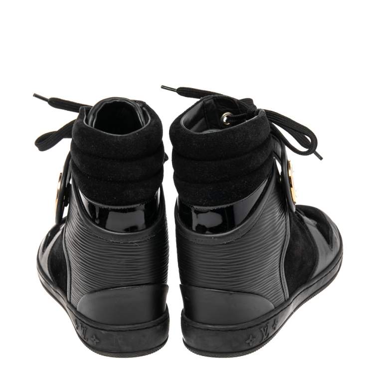 Pre Owned Louis Vuitton Black Epi Leather And Suede Postmark Sneakers 37.5