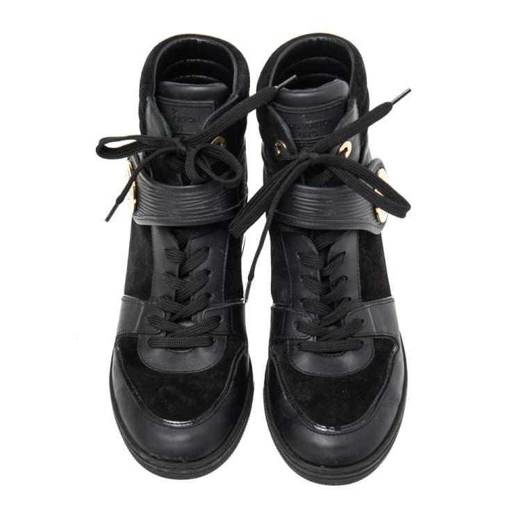 Pre Owned Louis Vuitton Black Epi Leather And Suede Postmark Sneakers 37.5