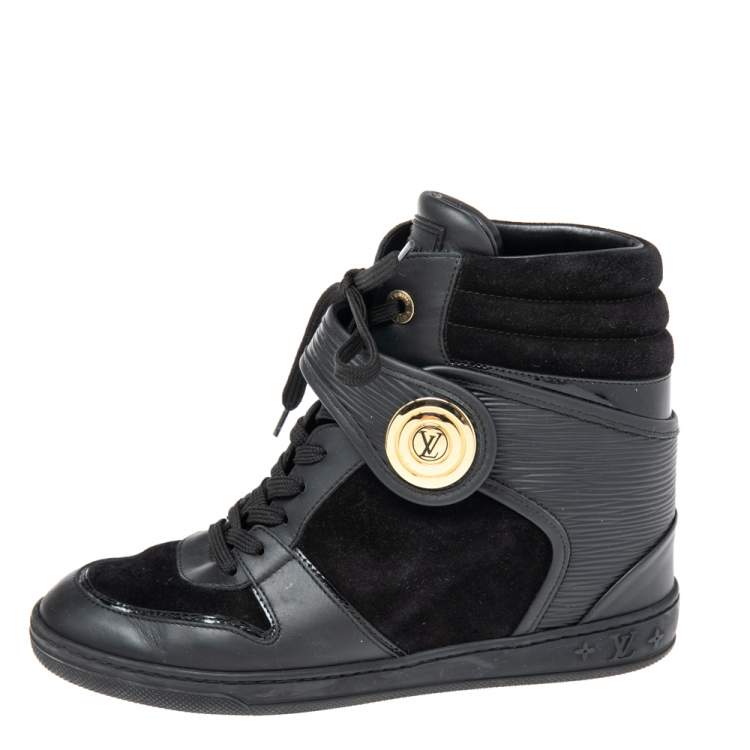 Pre Owned Louis Vuitton Black Epi Leather And Suede Postmark Sneakers 37.5