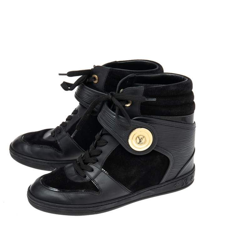 Pre Owned Louis Vuitton Black Epi Leather And Suede Postmark Sneakers 37.5