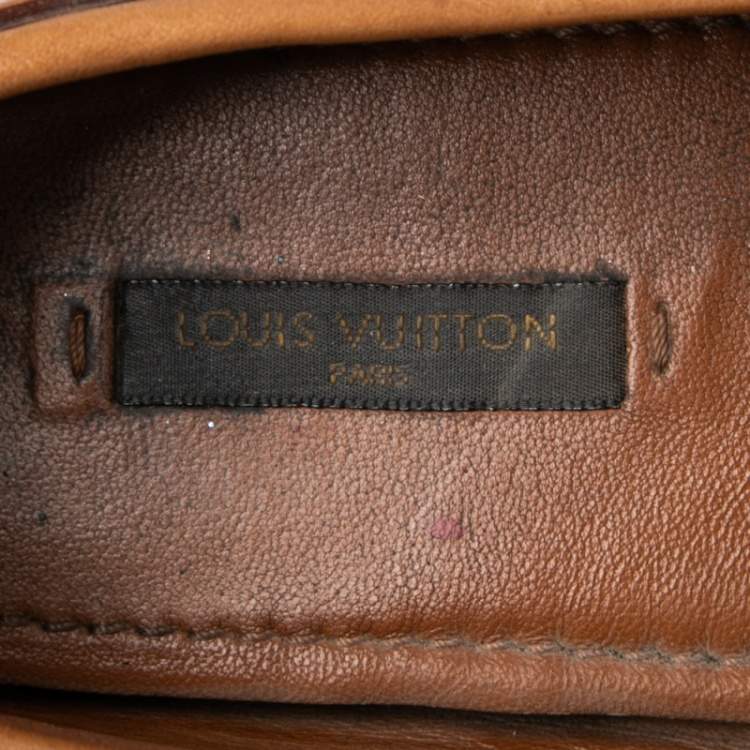 Pre Owned Louis Vuitton Monogram Brown Leather Gloria Bow Slip On Loafers 37