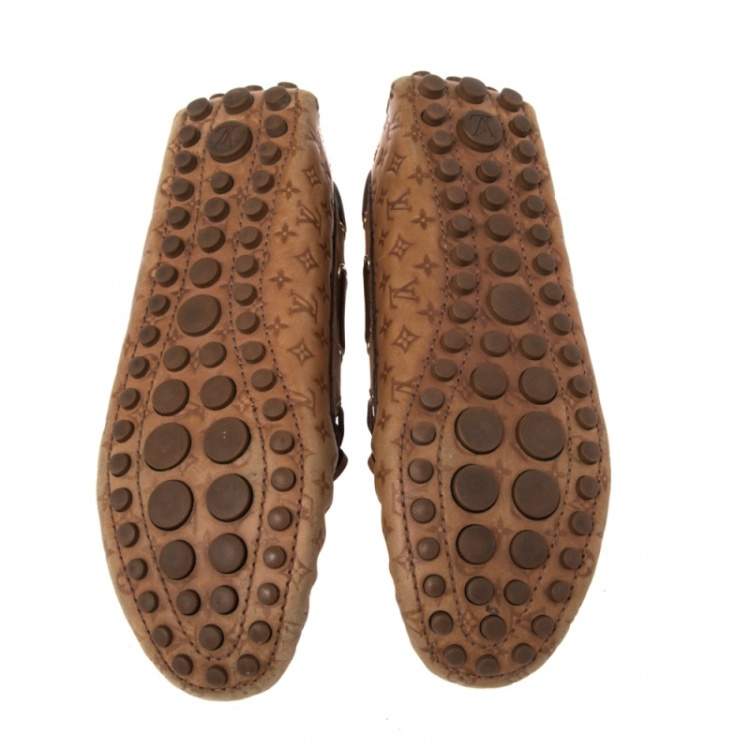 Pre Owned Louis Vuitton Monogram Brown Leather Gloria Bow Slip On Loafers 37