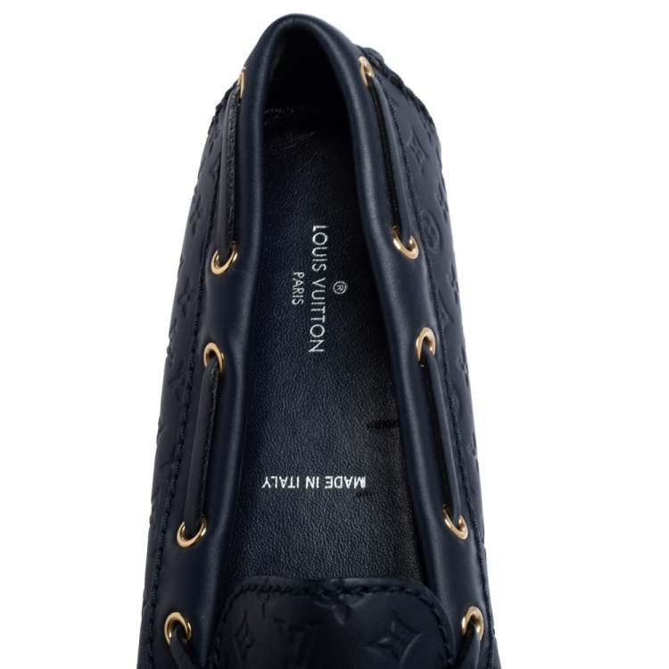 Pre Owned Louis Vuitton Marine Monogram Empreinte Leather Gloria Flat Loafers Size 36