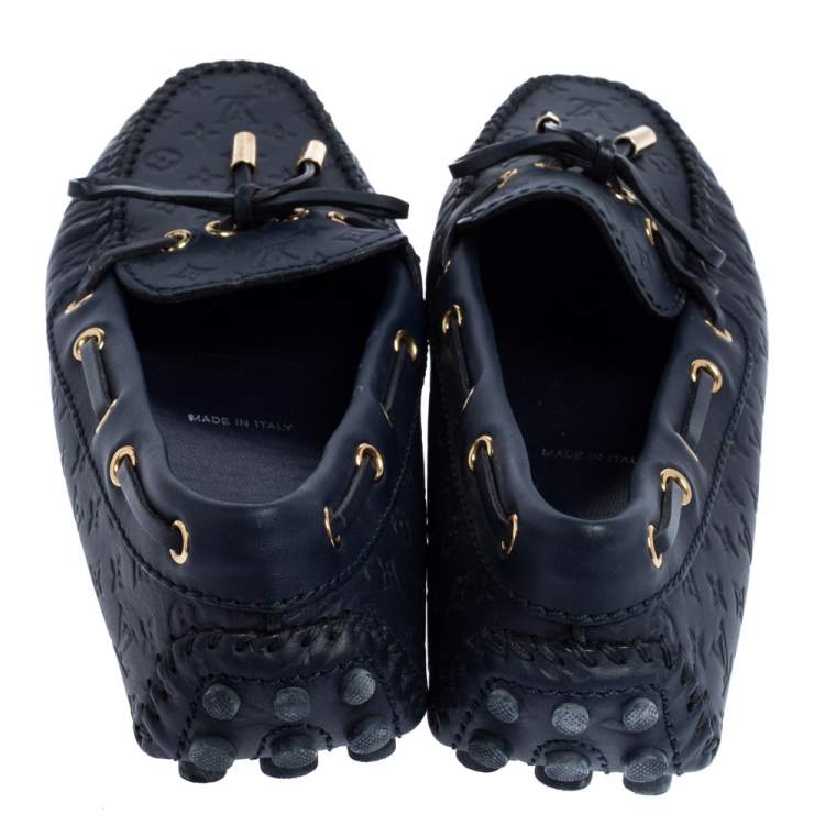 Pre Owned Louis Vuitton Marine Monogram Empreinte Leather Gloria Flat Loafers Size 36