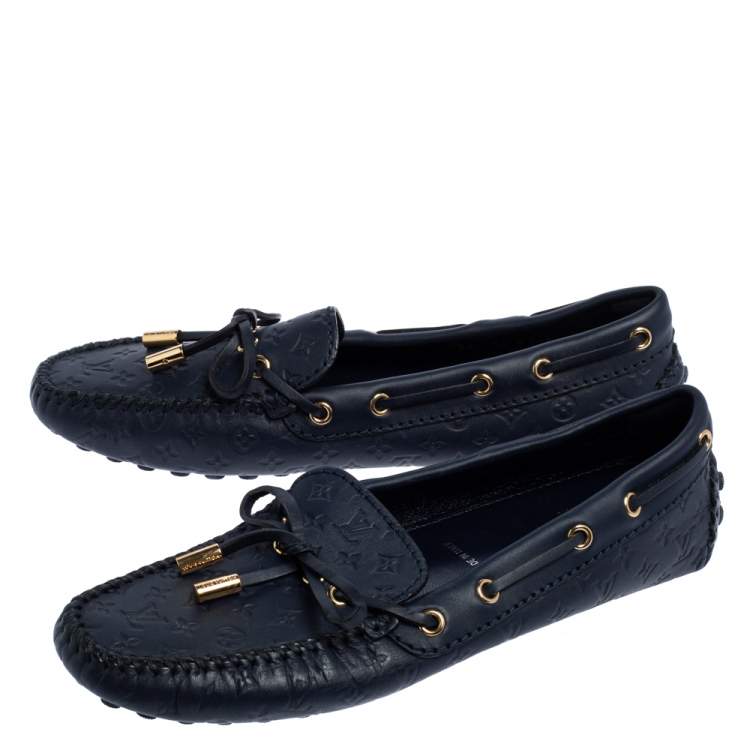 Pre Owned Louis Vuitton Marine Monogram Empreinte Leather Gloria Flat Loafers Size 36