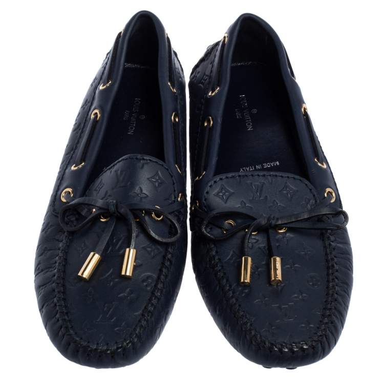 Pre Owned Louis Vuitton Marine Monogram Empreinte Leather Gloria Flat Loafers Size 36