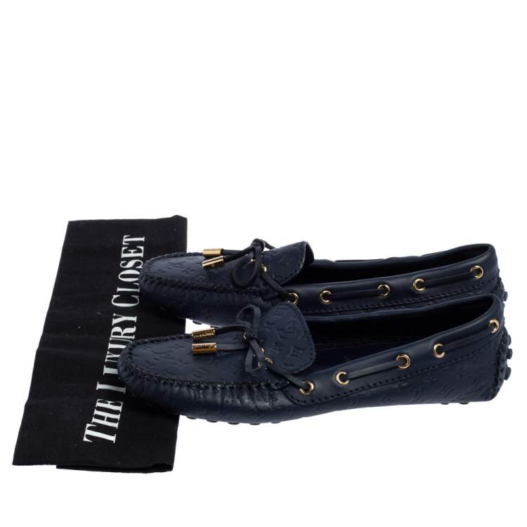 Pre Owned Louis Vuitton Marine Monogram Empreinte Leather Gloria Flat Loafers Size 36