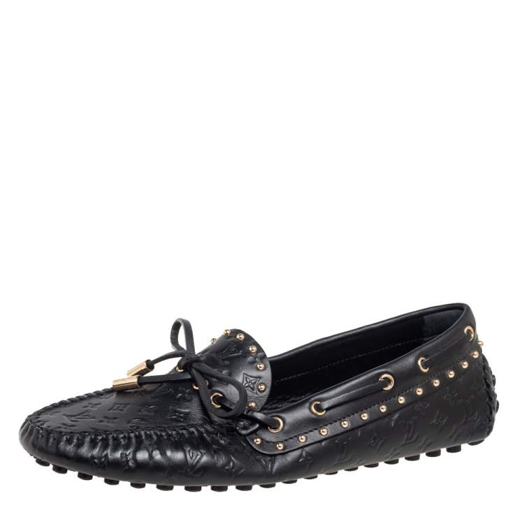 مملوكة مسبقًا Louis Vuitton Black Monogram Leather Gloria Loafers Size 36