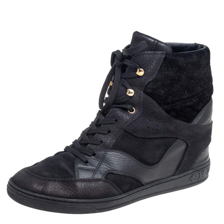 Louis Vuitton Black Leather And Embossed Monogram Suede Millenium Wedge  Sneakers Size 39.5 Louis Vuitton | The Luxury Closet