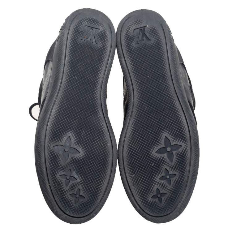 Pre Owned Louis Vuitton Black Leather And Embossed Monogram Suede Millenium Wedge Sneakers Size 39.5