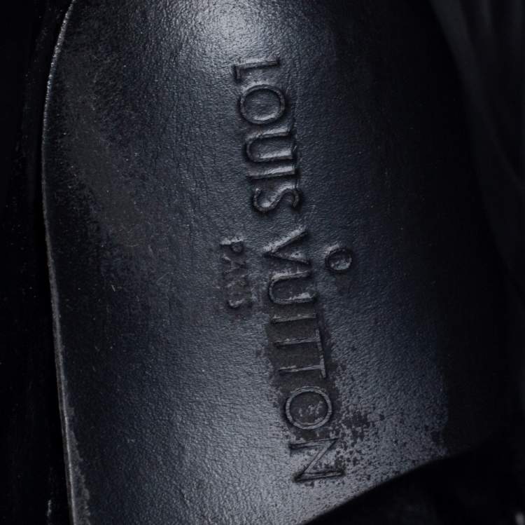 Pre Owned Louis Vuitton Black Leather And Embossed Monogram Suede Millenium Wedge Sneakers Size 39.5