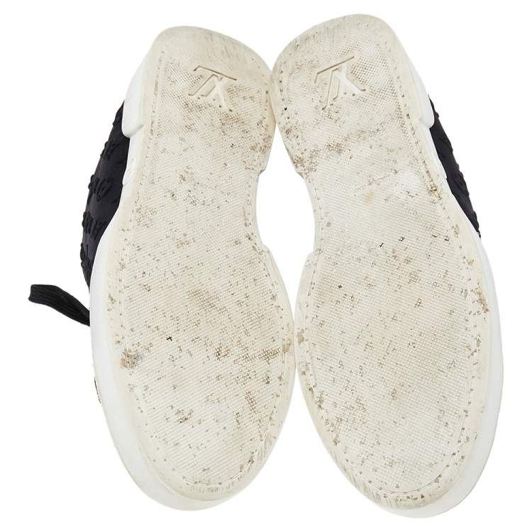 Pre Owned Louis Vuitton Black Monogram Fabric and Suede Slip on Sneakers Size 35