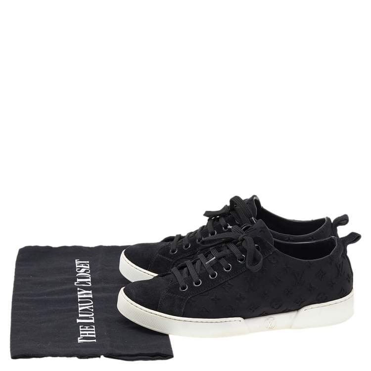 Pre Owned Louis Vuitton Black Monogram Fabric and Suede Slip on Sneakers Size 35