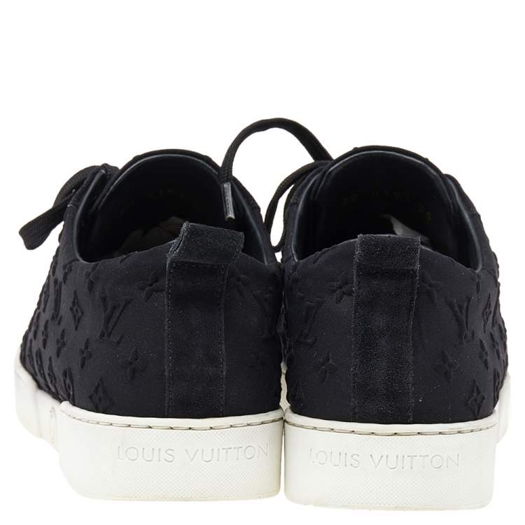 Pre Owned Louis Vuitton Black Monogram Fabric and Suede Slip on Sneakers Size 35