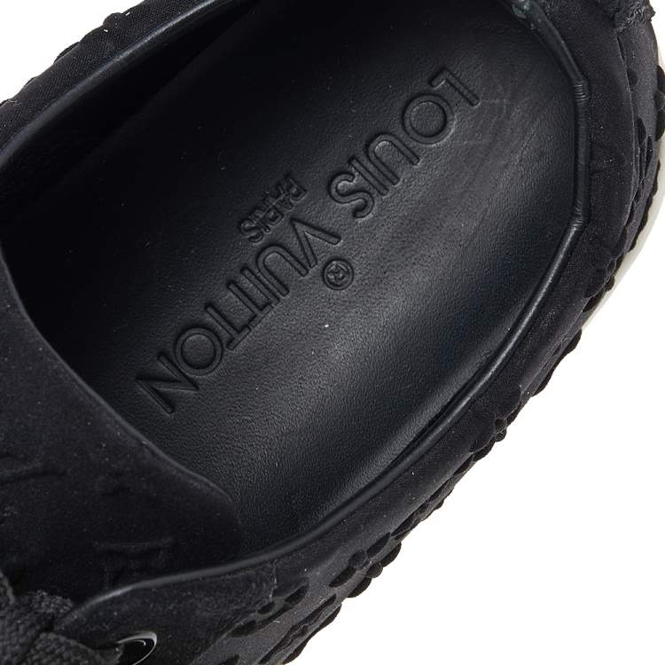 Pre Owned Louis Vuitton Black Monogram Fabric and Suede Slip on Sneakers Size 35