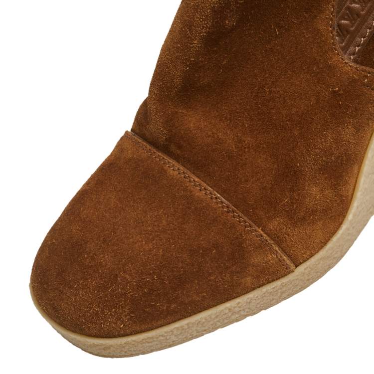 Pre Owned Louis Vuitton Brown Suede Crossroads Wedge Ankle Boots Size 37
