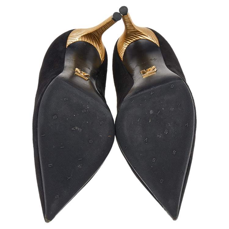 Pre Owned Louis Vuitton Black Suede Pointed Toe Pumps Size 35