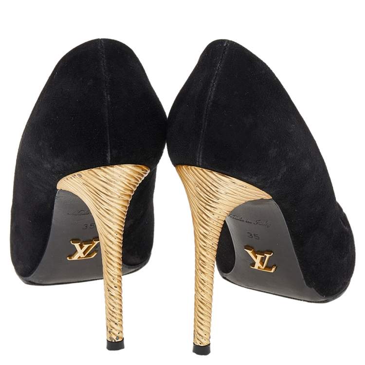 Pre Owned Louis Vuitton Black Suede Pointed Toe Pumps Size 35