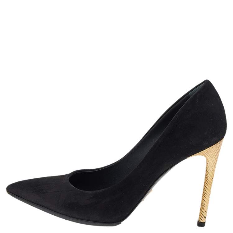 Pre Owned Louis Vuitton Black Suede Pointed Toe Pumps Size 35