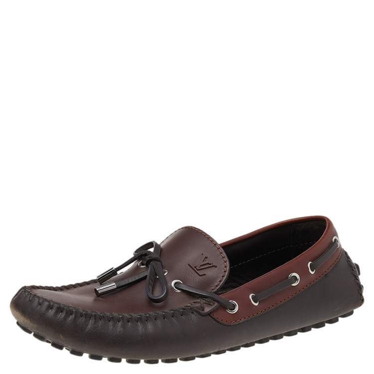 Pre Owned Louis Vuitton Brown Leather Arizona Bow Loafers Size 43