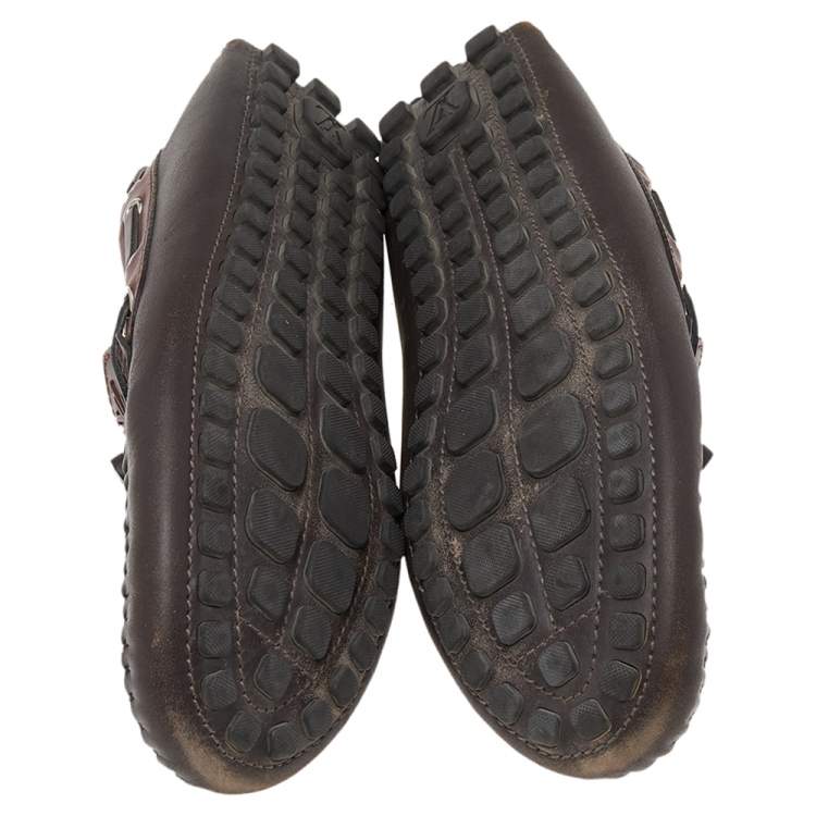 Pre Owned Louis Vuitton Brown Leather Arizona Bow Loafers Size 43