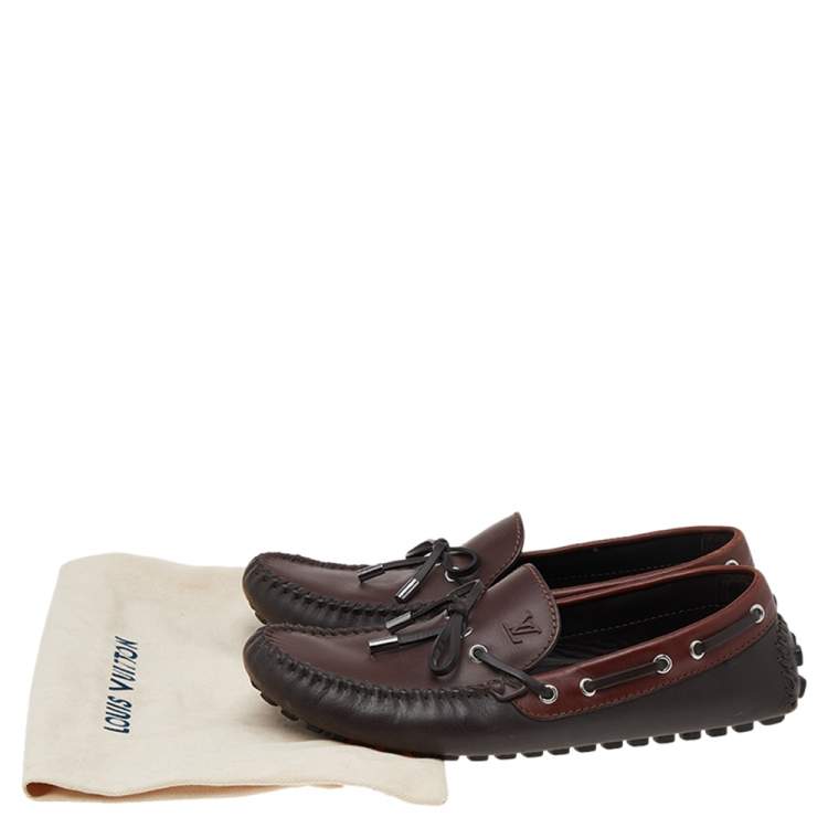 Pre Owned Louis Vuitton Brown Leather Arizona Bow Loafers Size 43