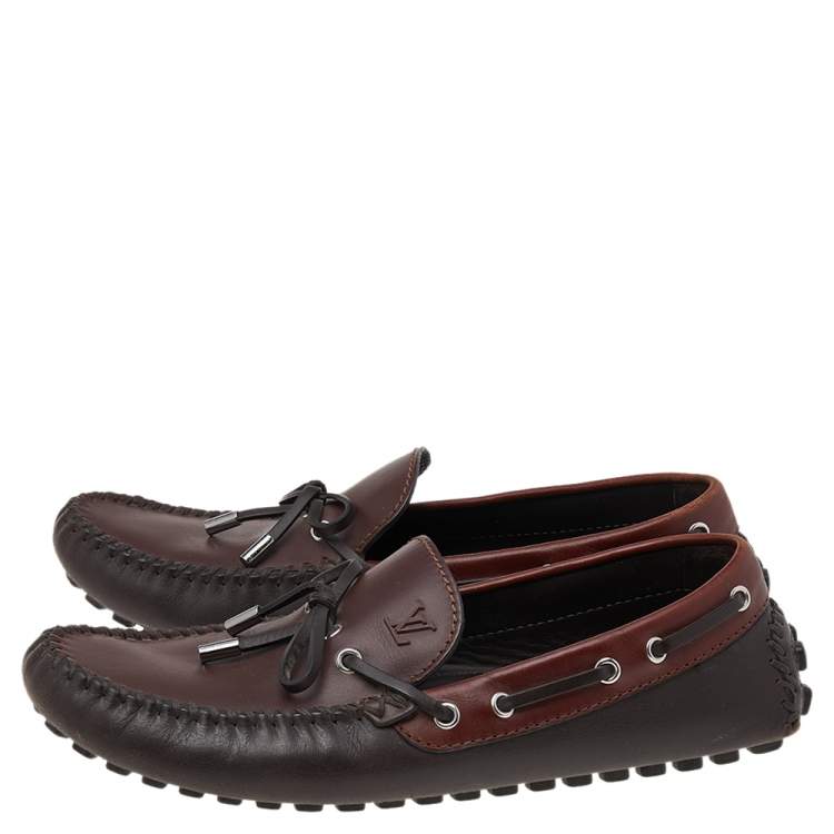 Pre Owned Louis Vuitton Brown Leather Arizona Bow Loafers Size 43