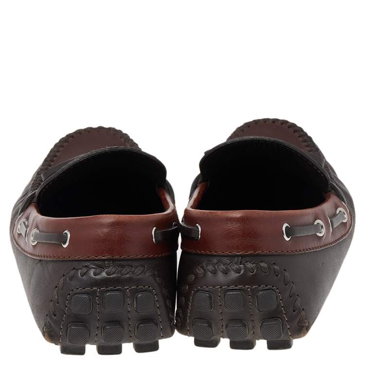 Pre Owned Louis Vuitton Brown Leather Arizona Bow Loafers Size 43